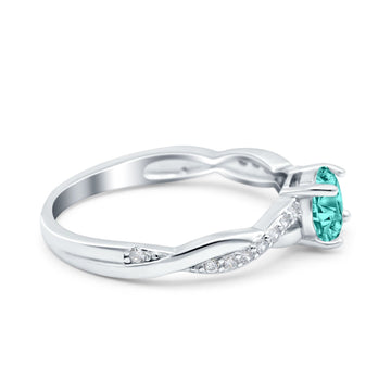 Art Deco Wedding Ring Round Simulated Paraiba Tourmaline CZ 925 Sterling Silver